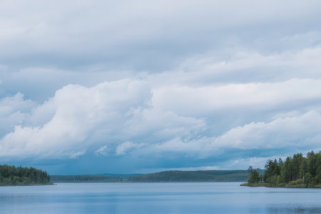 Clouds over the lake. Lake in the taiga, Russia.の素材