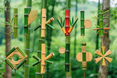 bamboo and bamboo garland decoration in the garden, stock photoの素材