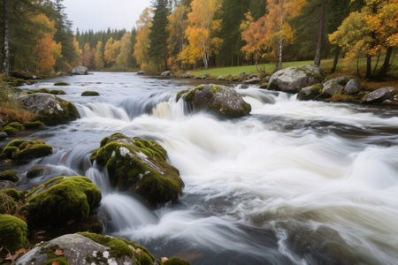 Autumn mountain river in Altai, Siberia, Russia. Long exposureの素材