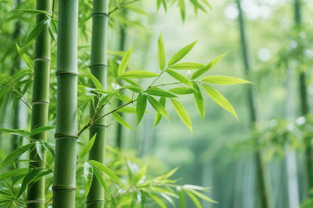 Bamboo forest with green leaves in the morning. Natural background.の素材