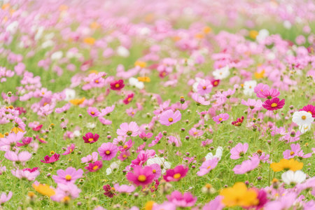 Cosmos flowers field in the garden at Chiang Mai, Thailand.の素材
