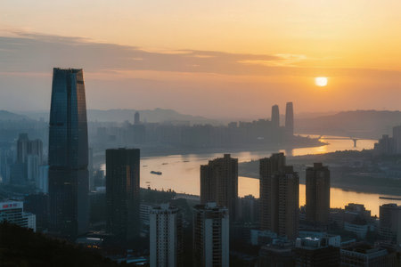 Hong Kong skyline at sunset.の素材