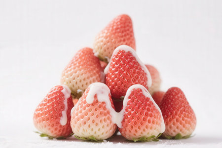 Strawberry with cream on white background. Selective focus.の素材