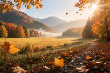 Autumn landscape with road in the mountains. Carpathians, Ukraineの素材