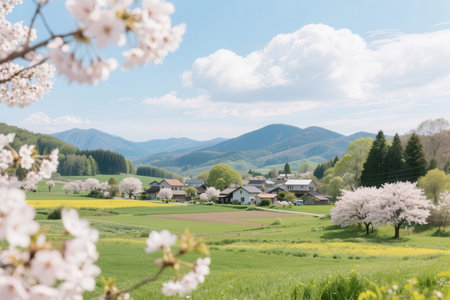 Spring scenery of Shirakawa-go, Gifu, Japanの素材