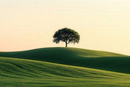 Lonely tree on green hills in Tuscany, Italyの素材
