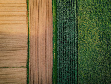 Aerial view of green agricultural fields in Poland. Drone photography.の素材