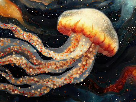 Jellyfish in space. Digital painting. Hand drawn illustration.の素材