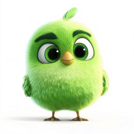 Green chick isolated on a white background. 3d render illustration.の素材