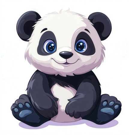 Cute cartoon panda sitting on white background. Vector illustration.の素材
