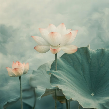 blooming lotus flower in the pond with filter effect retro vintage styleの素材