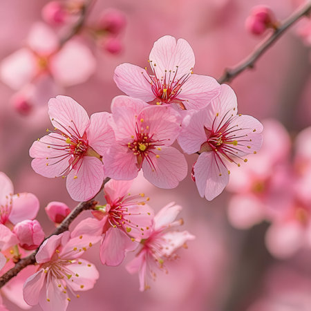 cherry blossom in spring, pink flowers on branch of treeの素材