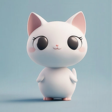 Cute white cat with big eyes on a blue background. 3d renderingの素材