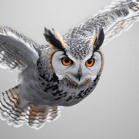 3d rendering of an owl on a gray background with space for textの素材