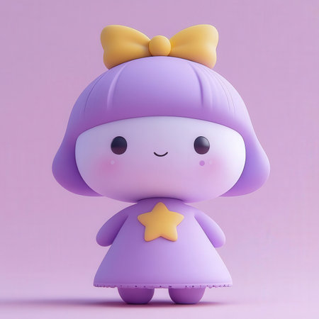 Cute girl in purple dress with bow on her head. 3D rendering.の素材