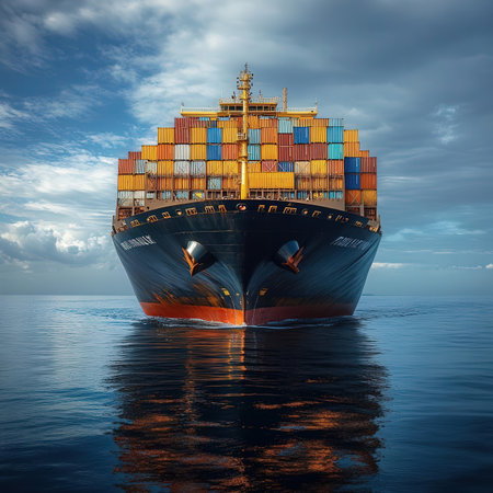 Cargo ship in the sea with blue sky background. 3d renderingの素材