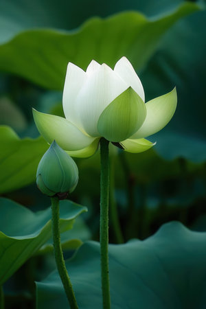 Lotus flower and Lotus flower plants in the pond with green leavesの素材