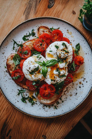Caprese salad with tomatoes, mozzarella cheese and herbsの素材