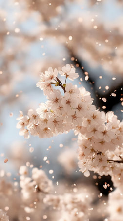 Cherry blossoms in full bloom in spring, close-upの素材