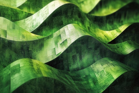 Abstract green background with wave pattern, 3d rendering. Computer digital drawing.の素材