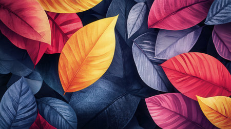 Colorful leaves background with copy space. Top view. Flat layの素材