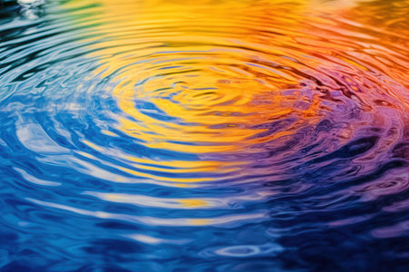 Rainbow colors on water surface with ripples. Abstract background.の素材