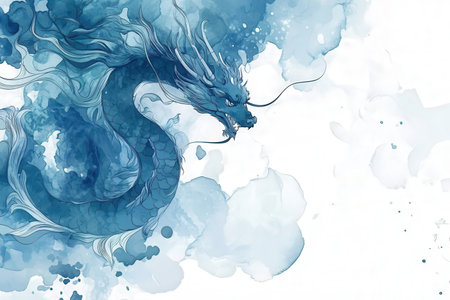 Watercolor dragon on watercolor background. Hand drawn illustration for your designの素材
