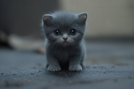 Cute little gray kitten with blue eyes. Selective focus.の素材