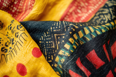 Colorful silk fabric as a background, close-up view.の素材