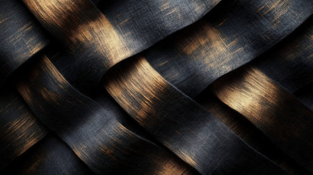 Black satin ribbons, close up. Background and texture.の素材