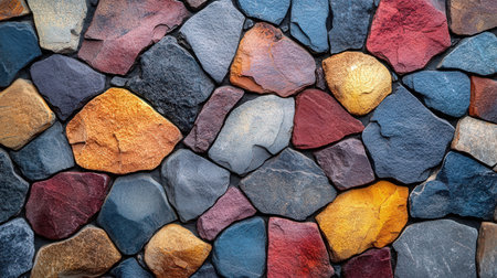 Background of stone wall texture. Close up of colorful stone wall.の素材