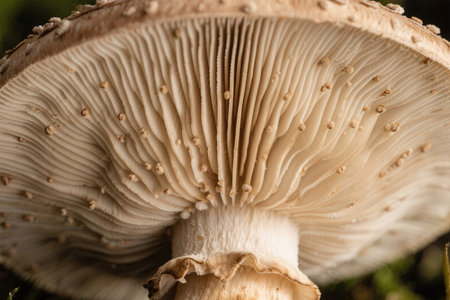 Close up of parasol mushroom in the forest. Shallow depth of field.の素材