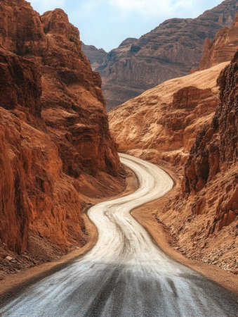 Winding road in the desert of Egypt. Toned image.の素材