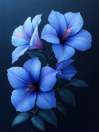 Beautiful blue hibiscus flowers on a dark background.の素材