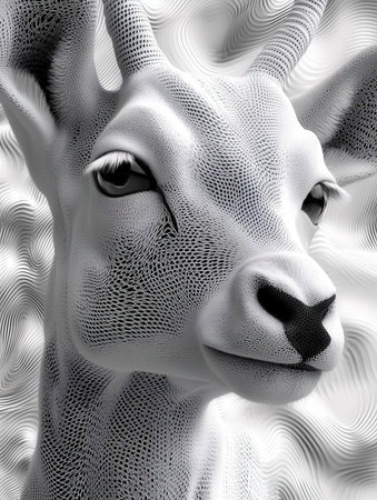 Abstract image of the head of a deer made of polygonal meshの素材
