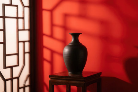 Vase on the table in the interior of the Chinese temple.の素材