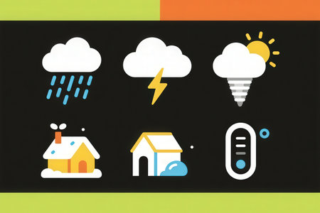 Weather forecast concept with icons on the blackboard. Vector illustration.の素材