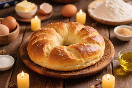 Bagel with butter, eggs and other ingredients for baking.の素材