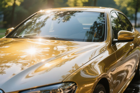 Close-up of the back of a vintage car in the sunlightの素材