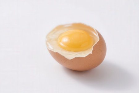 Egg yolk on a white background. Close-up.の素材