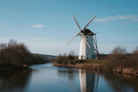 Windmills in Kinderdijk, Netherlands. Early spring.の素材