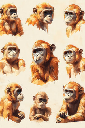 Collection of monkey faces in a collage. Seamless patternの素材