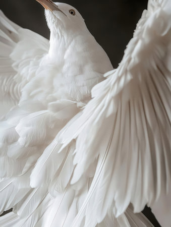 White heron on a dark background, close-up, macroの素材