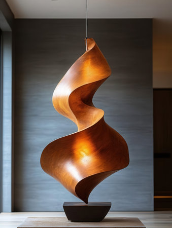 Wooden sculpture in the form of a spiral in the interior.の素材