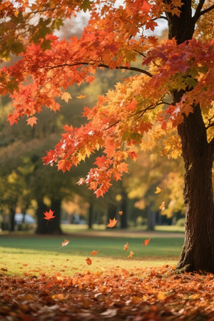 Autumn leaves in the park. Beautiful autumn landscape with colorful leaves.の素材