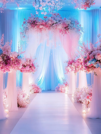 Wedding Ceremony. Wedding arch decorated with beautiful flowers.の素材