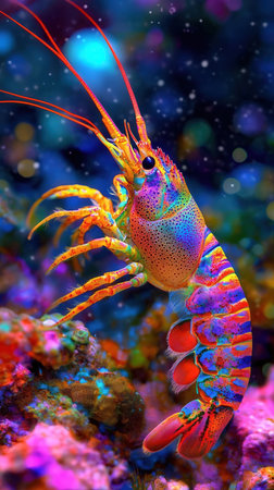 Crayfish on coral reef. Underwater world. Underwater world.の素材