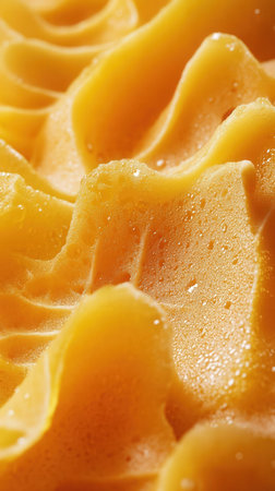 Close-up of a yellow crepe cake with water dropletsの素材