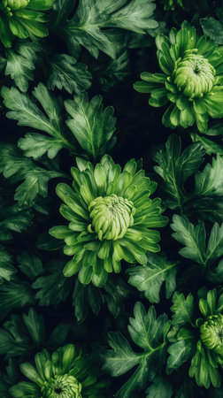 Green chrysanthemum flower in the garden, stock photoの素材