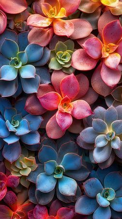 Succulent plant background. Close up of colorful succulent plantsの素材